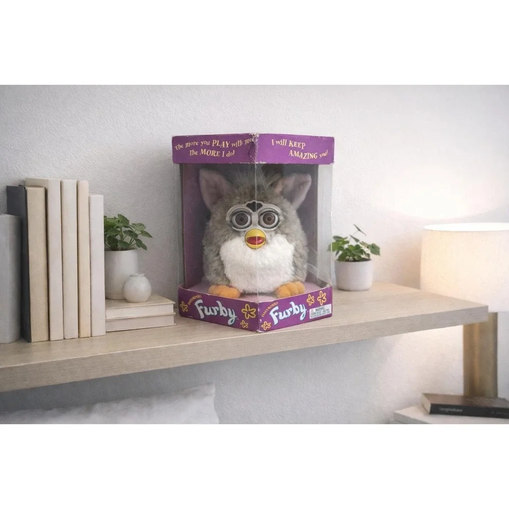 Vintage 1998 Furby Grey and White Church Mouse In Original Box
